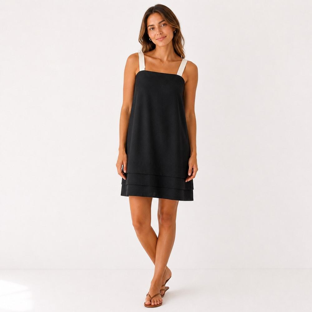 Banana Republic black sleeveless dress ribbon straps and side pockets. Women 4P